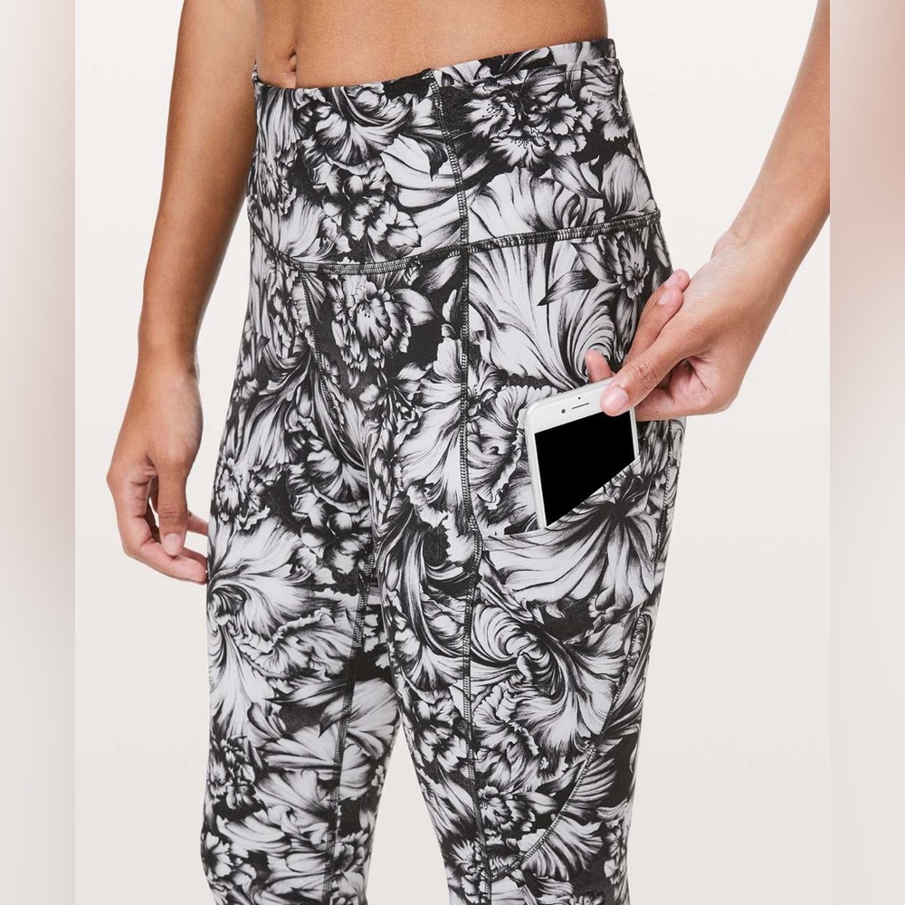 Lululemon Fast & Free Crop II Legging *Nulux 28” Night Garden Ice Grey Black - Picture 7 of 14